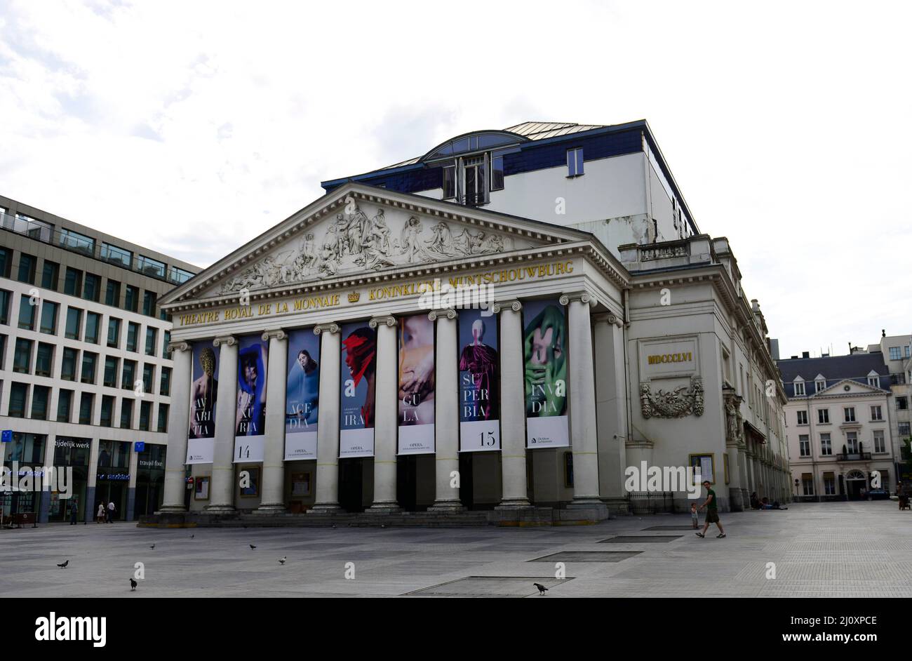 Das Königliche Theater von La Monnaie mit einer klassischen façade und Marmorsäle in Brüssel, Belgien. Stockfoto Das Königliche Theater von La Monnaie mit einer klassischen façade und Marmorsäle in Brüssel, Belgien. Stockfoto