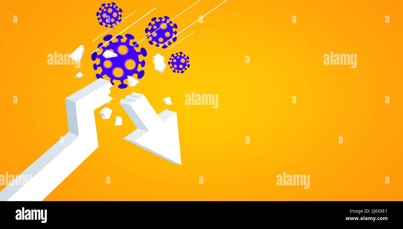 Covid-Krise und der Zusammenbruch der Märkte, wirtschaftliche Folgen. 3d-Illustration Stockfoto
