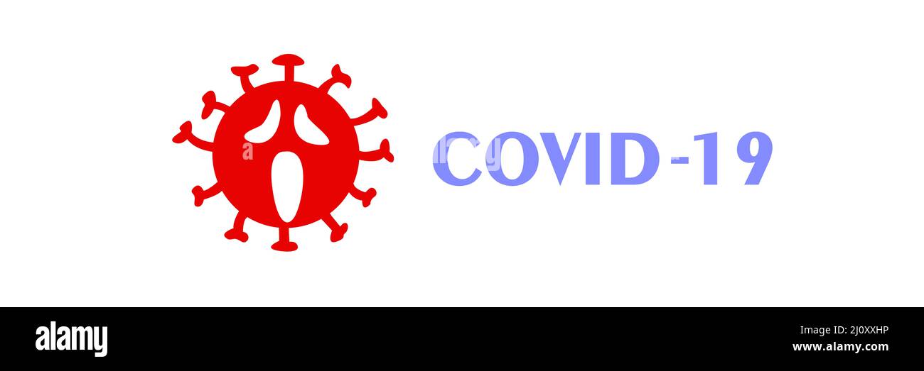 Verängstigte Covid-19-Zelle mit offenem Mund und einer Krone auf dem Kopf. 3D Abbildung Stockfoto