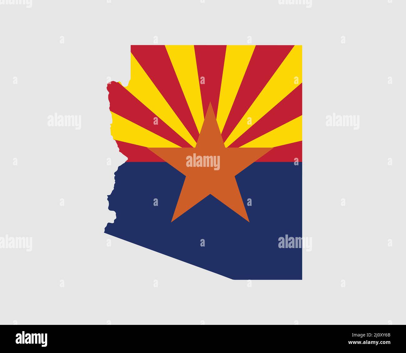 Arizona Karte Flagge. Karte von Arizona, USA mit der Staatsflagge von Arizona. USA, Amerika, American, United States of America, US, AZ State Banner. Stock Vektor