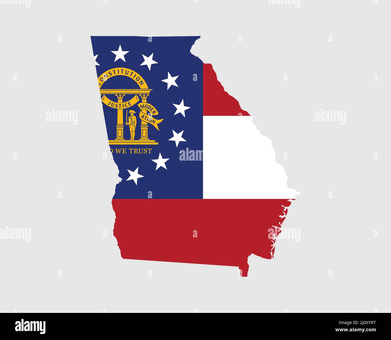Georgia Karte Flagge. Karte von GA, USA mit der Staatsflagge. USA, Amerika, USA, USA, US State Banner. Vektorgrafik Stock Vektor