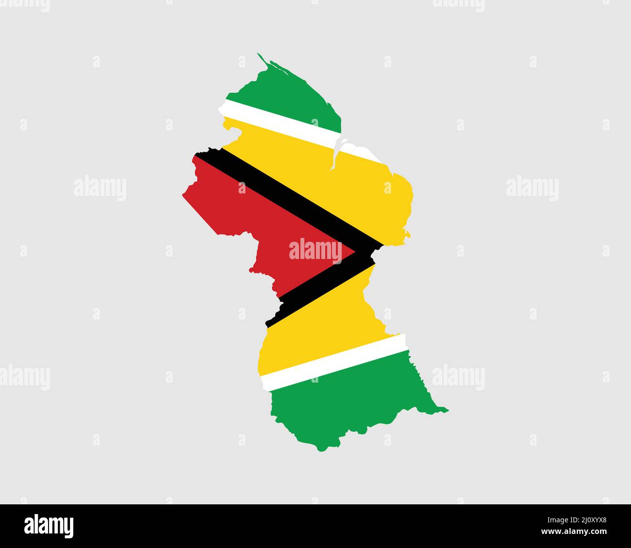 Guyana Karte Flagge. Karte der Kooperativen Republik Guyana mit dem guyanischen Landesbanner. Vektorgrafik. Stock Vektor