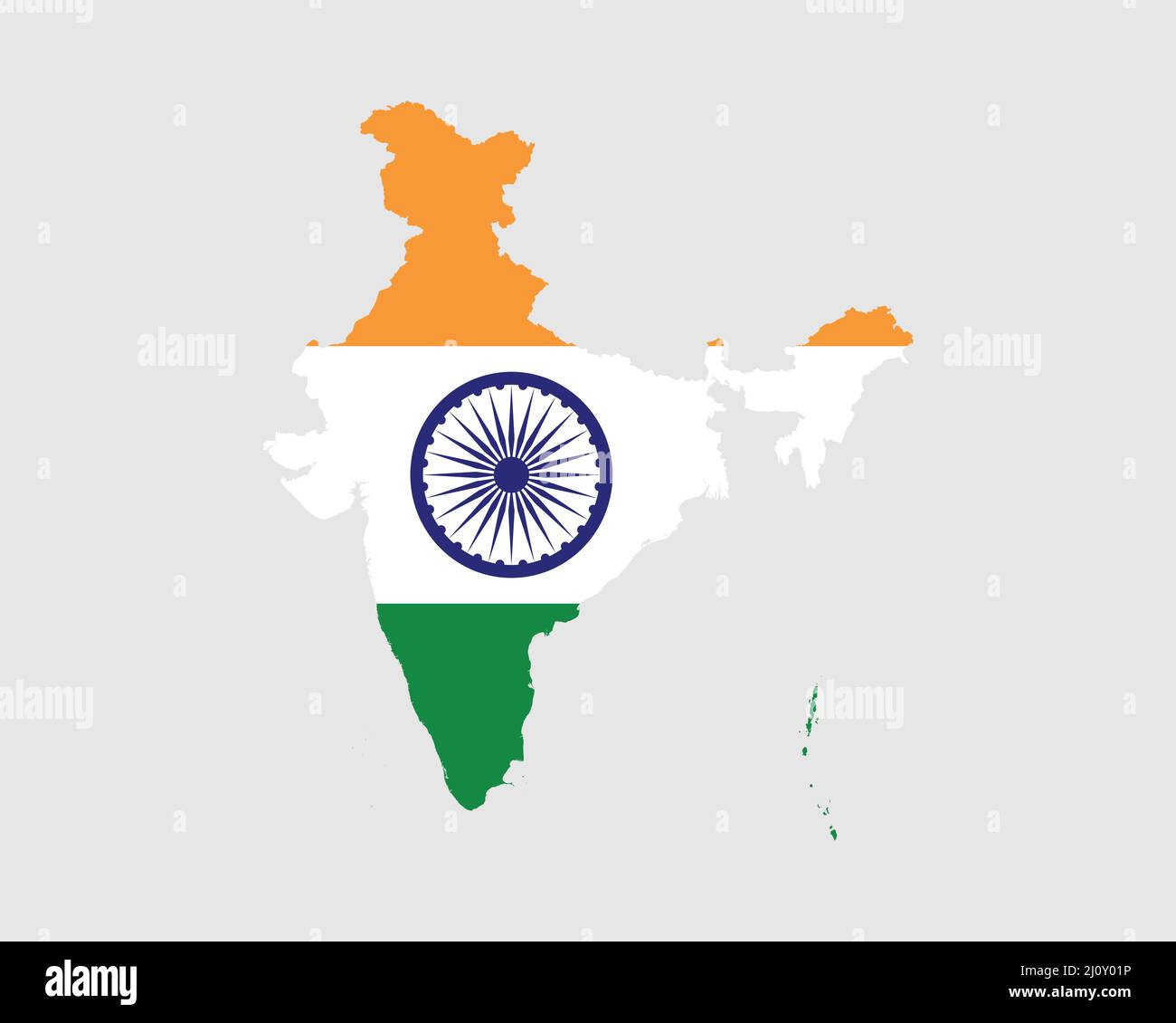Indien Karte Flagge. Karte der Republik Indien mit dem indischen Länderbanner. Vektorgrafik. Stock Vektor