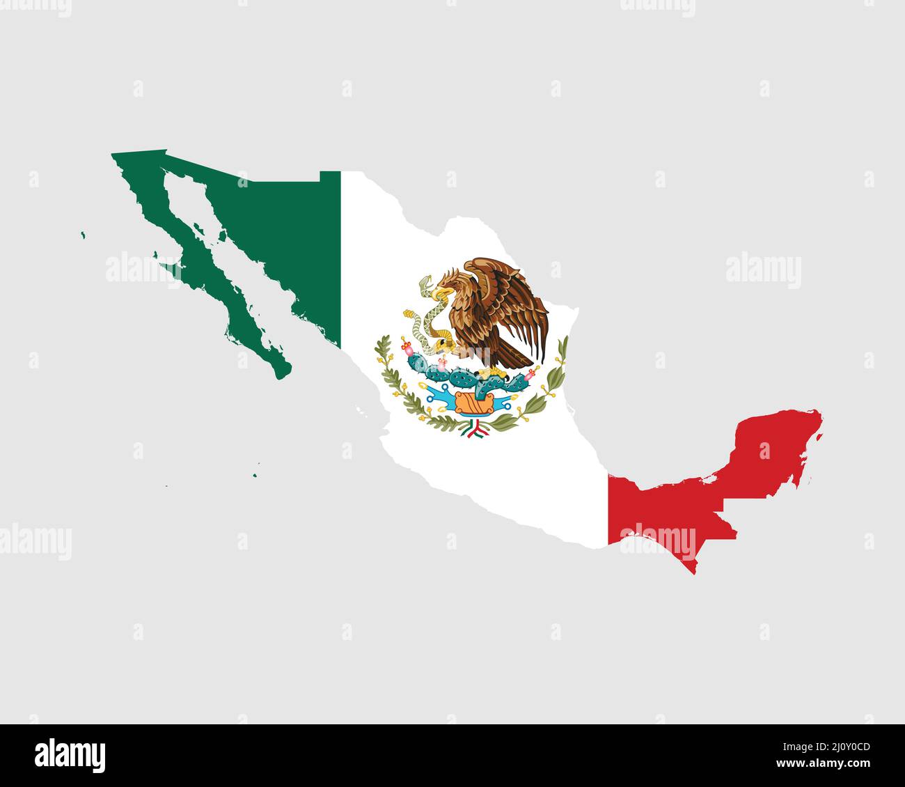 Mexiko Karte Flagge. Karte der Vereinigten Mexikanischen Staaten mit der mexikanischen Nationalflagge isoliert auf weißem Hintergrund. Vektorgrafik. Stock Vektor