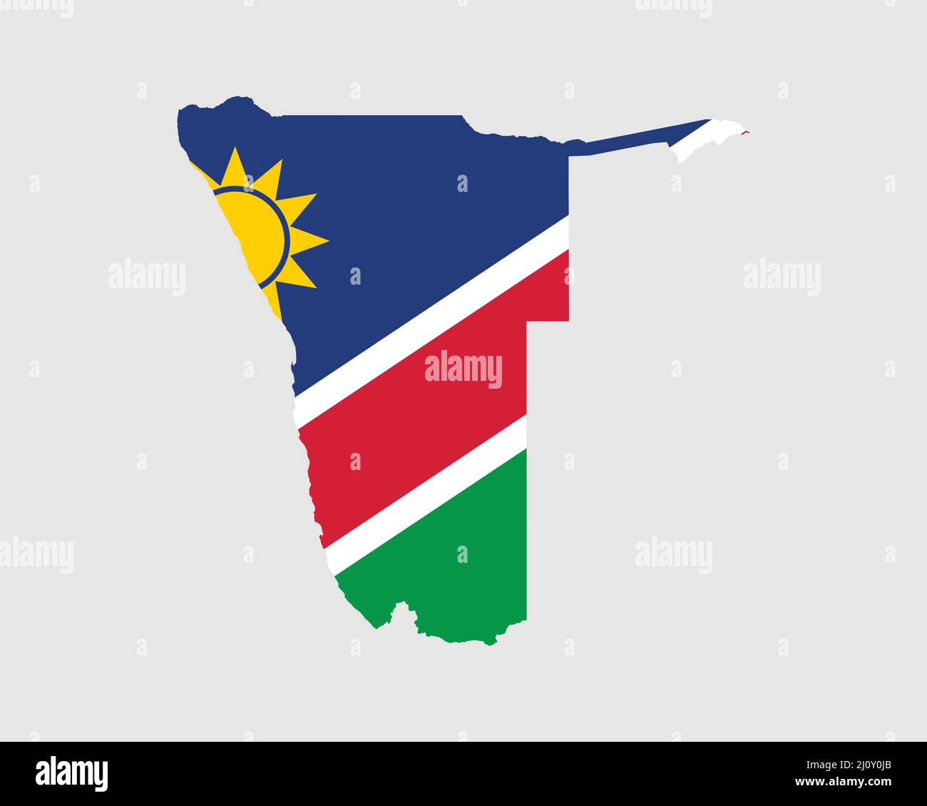 Namibia Flaggenkarte. Karte der Republik Namibia mit dem namibischen Länderbanner. Vektorgrafik. Stock Vektor