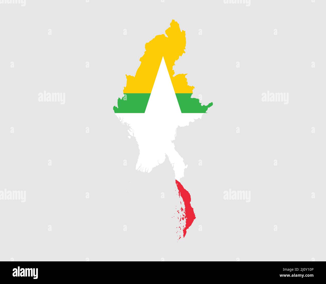 Myanmar Burma Flaggenkarte. Karte der Republik der Union von Myanmar mit dem burmesischen Länderbanner. Vektorgrafik. Stock Vektor