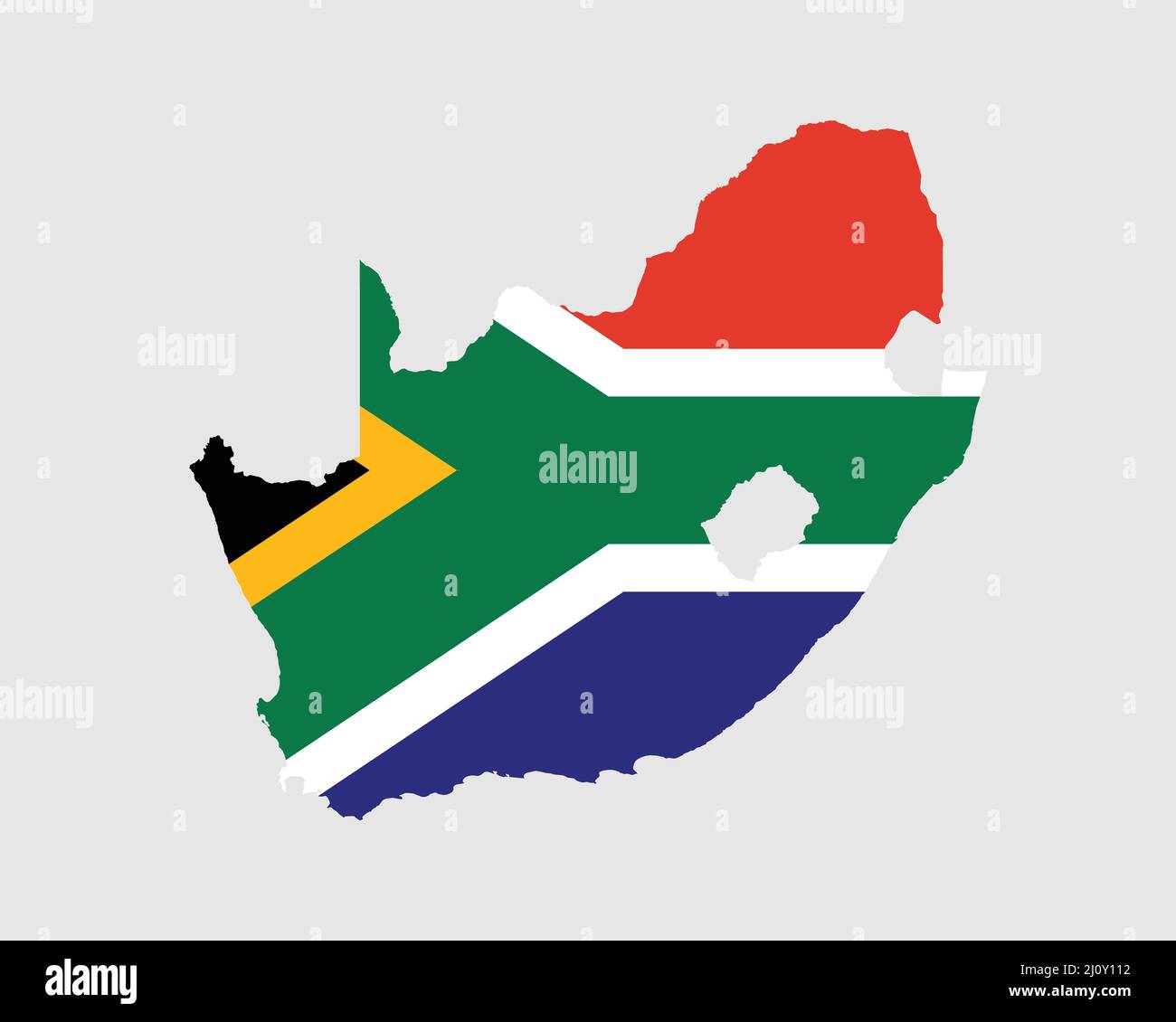 Südafrika Flagge Karte. Karte der Republik Südafrika mit dem südafrikanischen Länderbanner. Vektorgrafik. Stock Vektor
