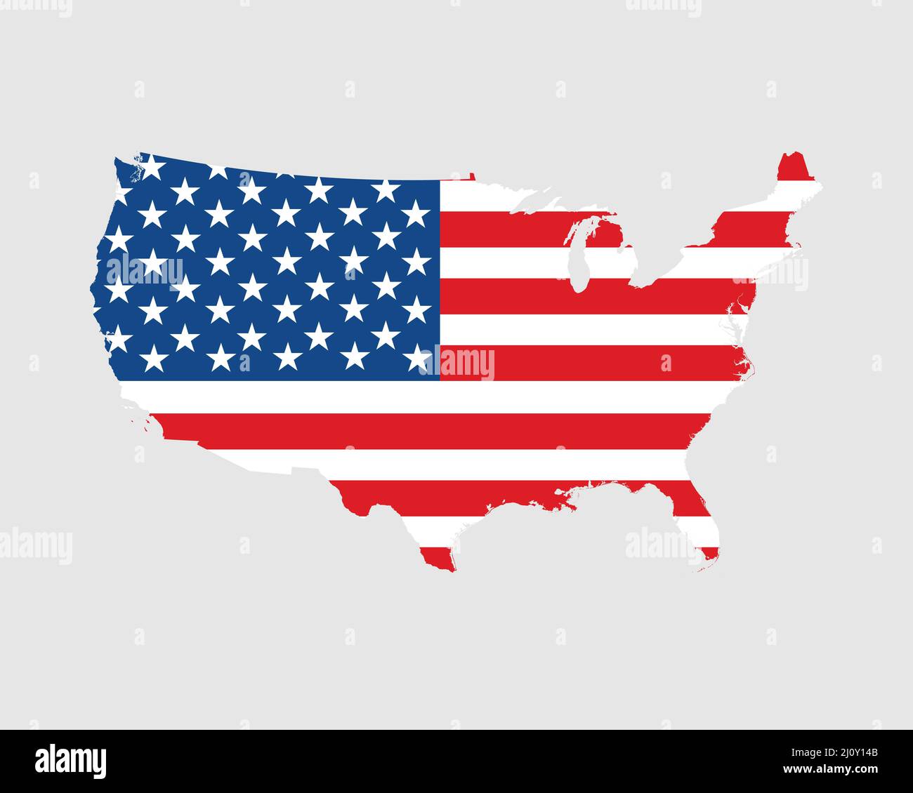 Vereinigte Staaten von Amerika USA Flagge Karte. Karte der USA mit dem amerikanischen Länderbanner. Vektorgrafik. Stock Vektor