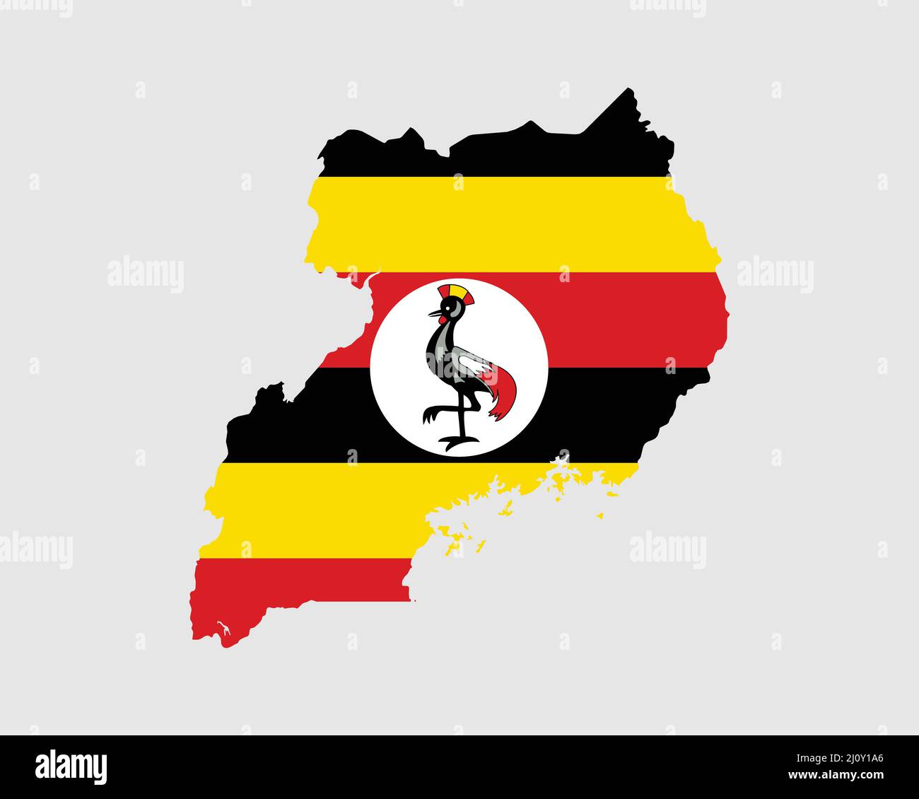 Karte Der Flagge Ugandas. Karte der Republik Uganda mit dem ugandischen Landesbanner. Vektorgrafik. Stock Vektor