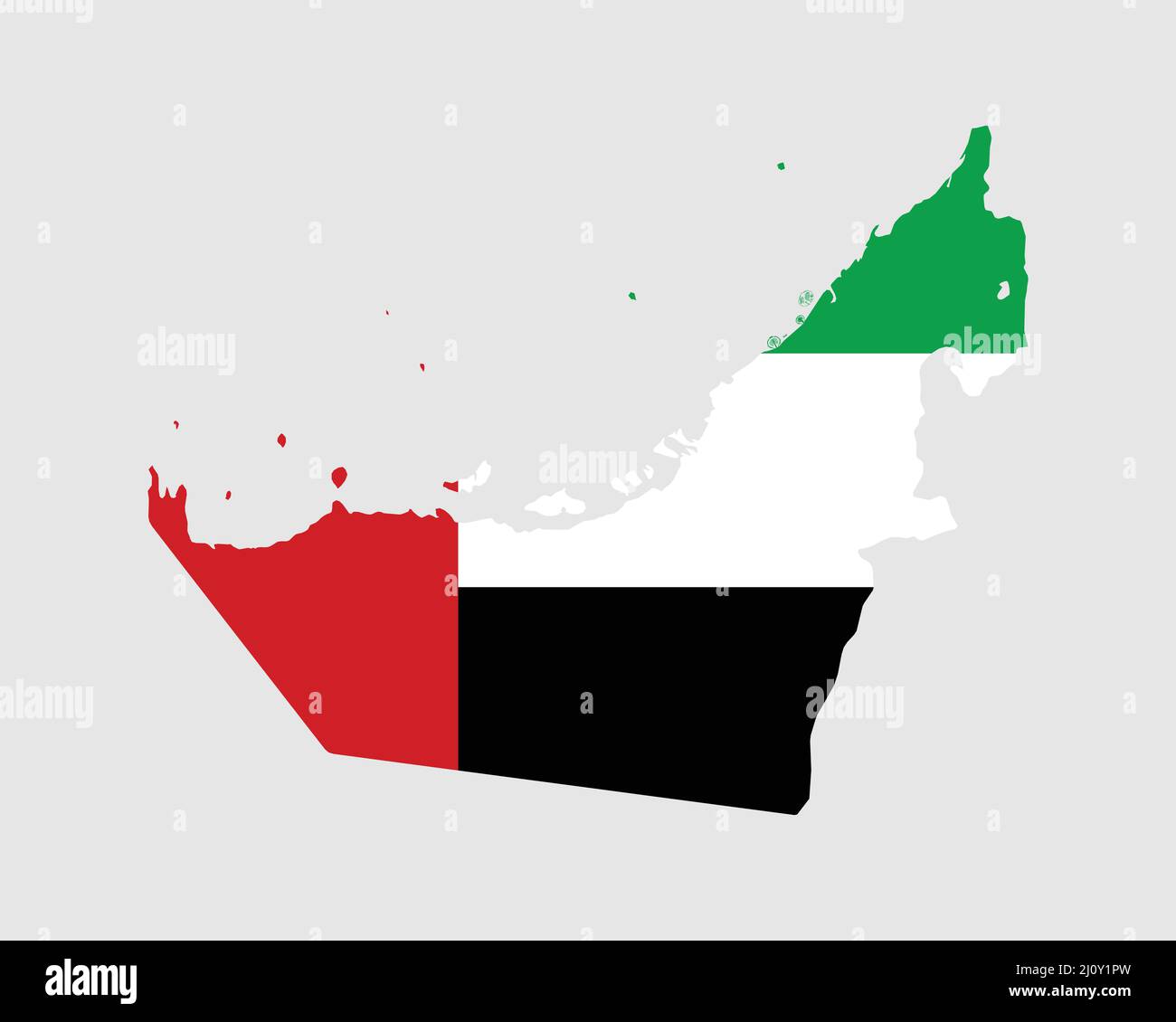 Vereinigte Arabische Emirate Flagge Karte. Karte der Vereinigten Arabischen Emirate mit dem Emirati-Länderbanner. Vektorgrafik. Stock Vektor