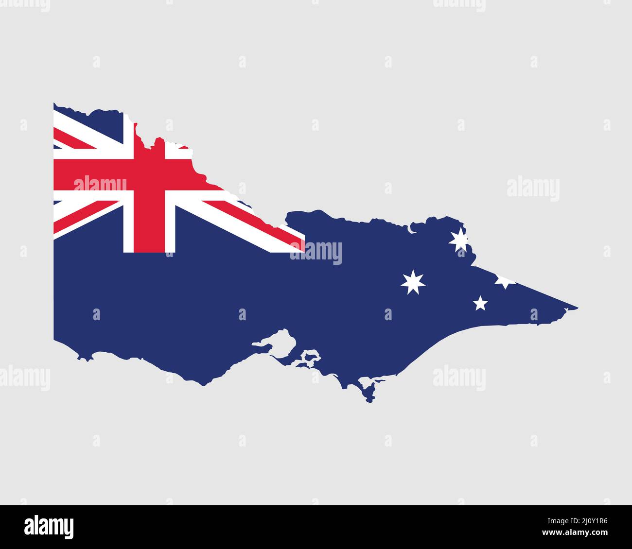 Victoria Karte Flagge. Karte von Vic, Australien mit der Staatsflagge. Australischer Staat. Vektorgrafik Banner. Stock Vektor