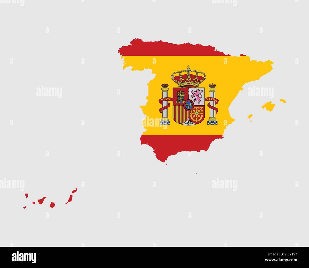 Karte Mit Flagge Spaniens. Karte des Königreichs Spanien mit dem spanischen Länderbanner. Vektorgrafik Stock Vektor