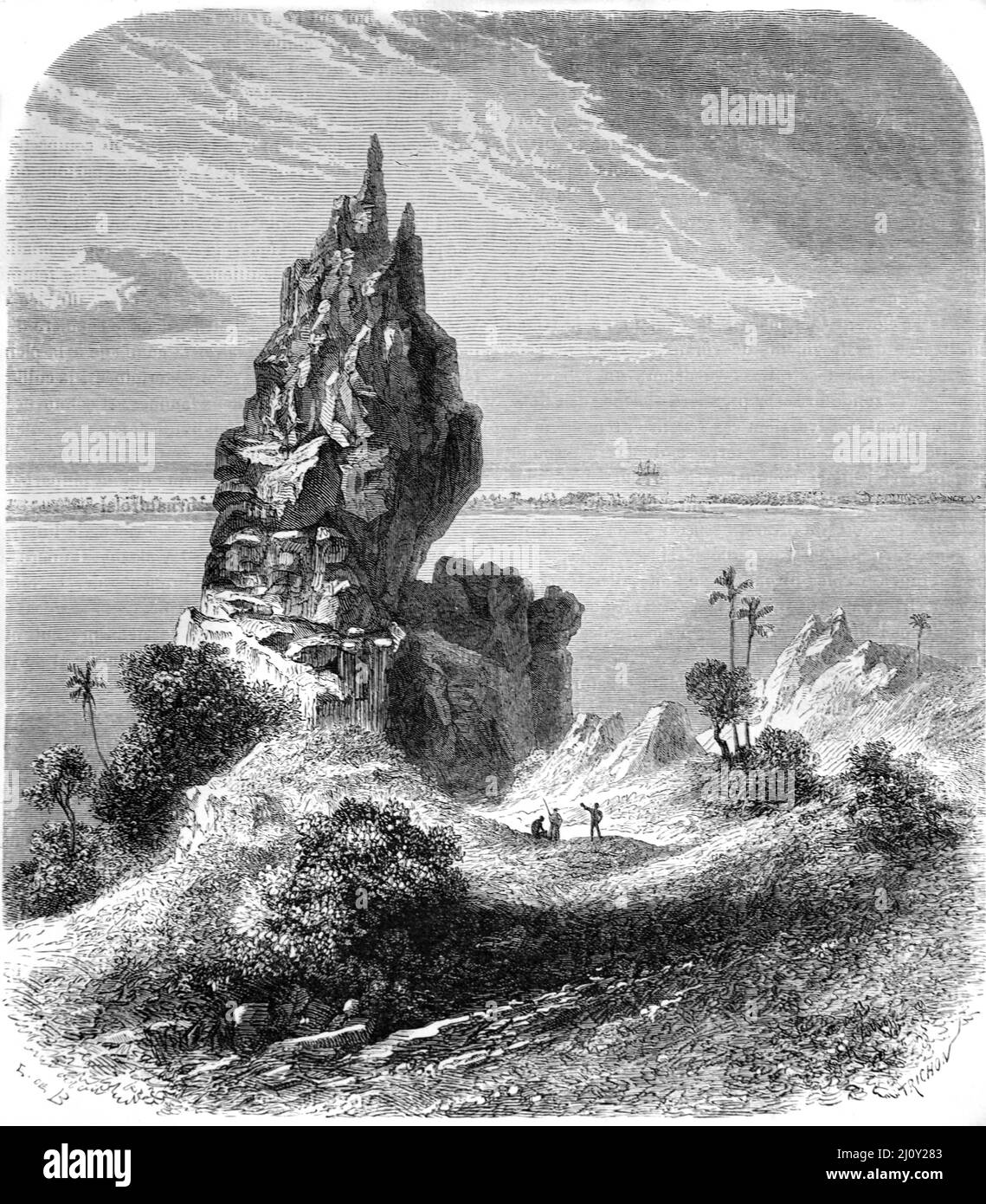 Mont Otemanu Bora Bora, Inselgruppe der Leeward-Inseln, Gesellschaftsinseln, Französisch-Polynesien, ein Überseegebiet Frankreichs. Vintage Illustration oder Gravur 1860. Stockfoto