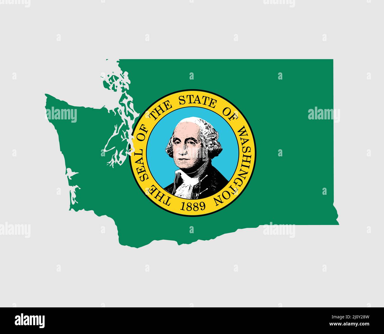 Washington State Map Flagge. Karte von WA, USA mit der Staatsflagge. USA, Amerika, USA, USA, US State Banner. Vektor-Abb. Stock Vektor