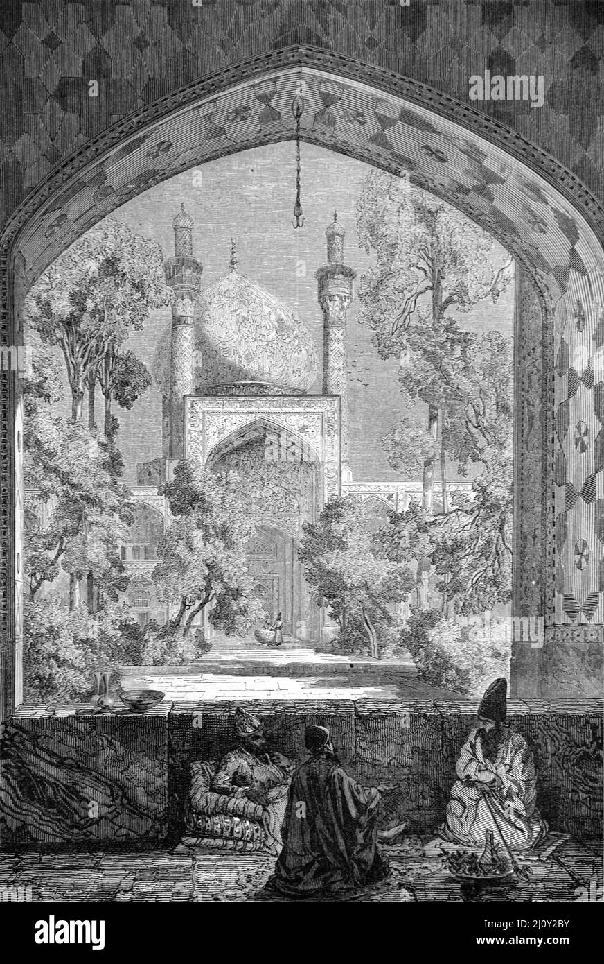 Madrasa, Koranschule oder Islamische Schule in Isfahan, Persien oder Iran. Vintage Illustration oder Gravur 1860. Stockfoto