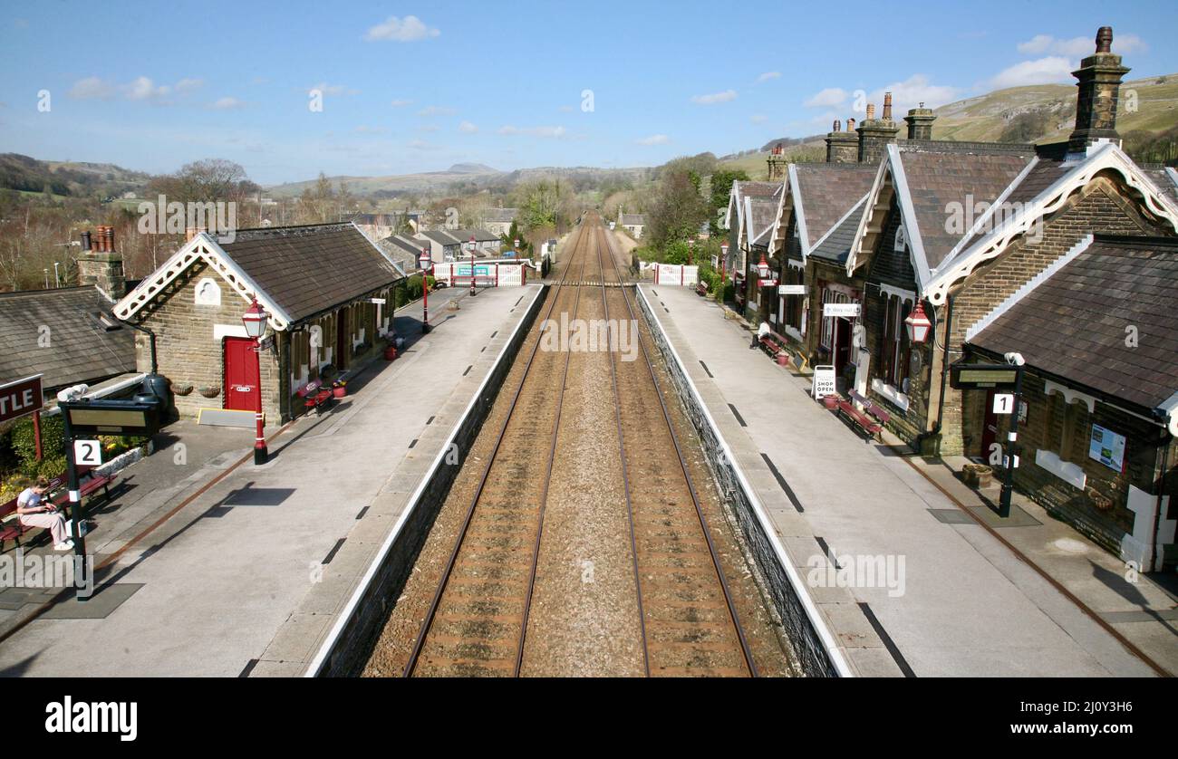 Settle Bahnhof auf den North Yorkshire Moors, England, Europa Stockfoto