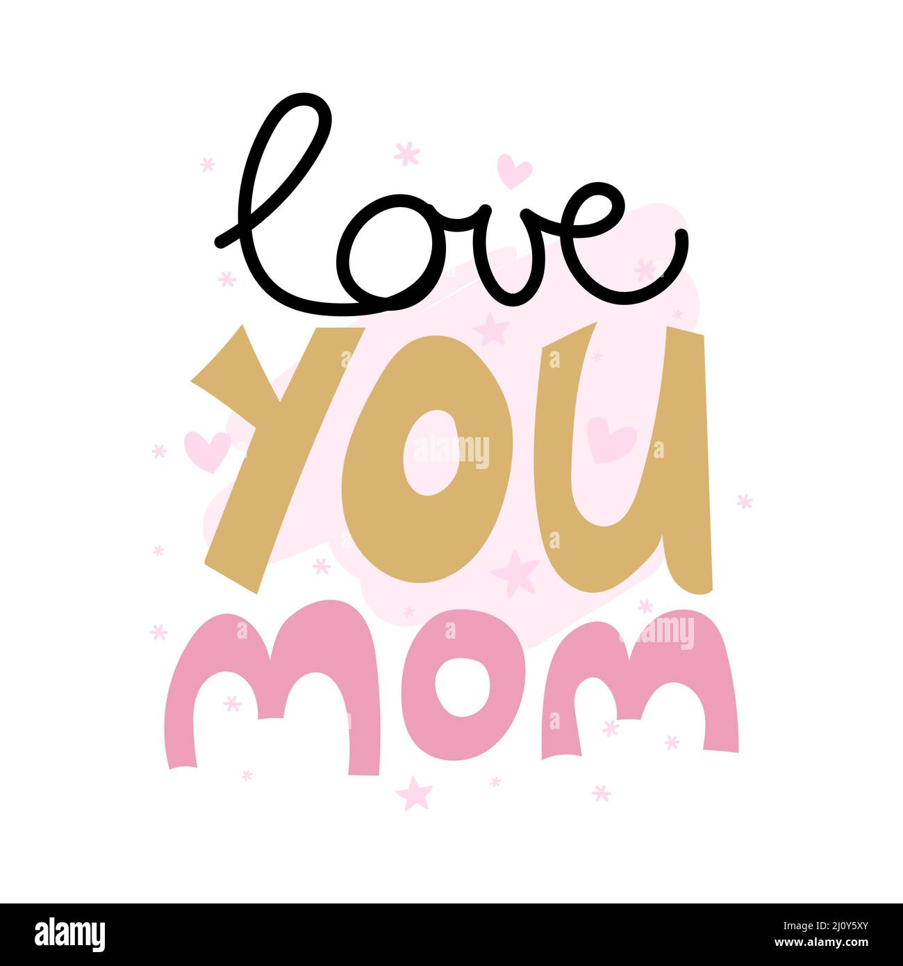 Ich liebe dich Mama - Happy Mothers Day Schriftzug. Handgemachte Kalligraphie mit meiner eigenen Handschrift. Muttertagskarte mit Krone. Gut für T-Shirt, Becher, Scra Stock Vektor