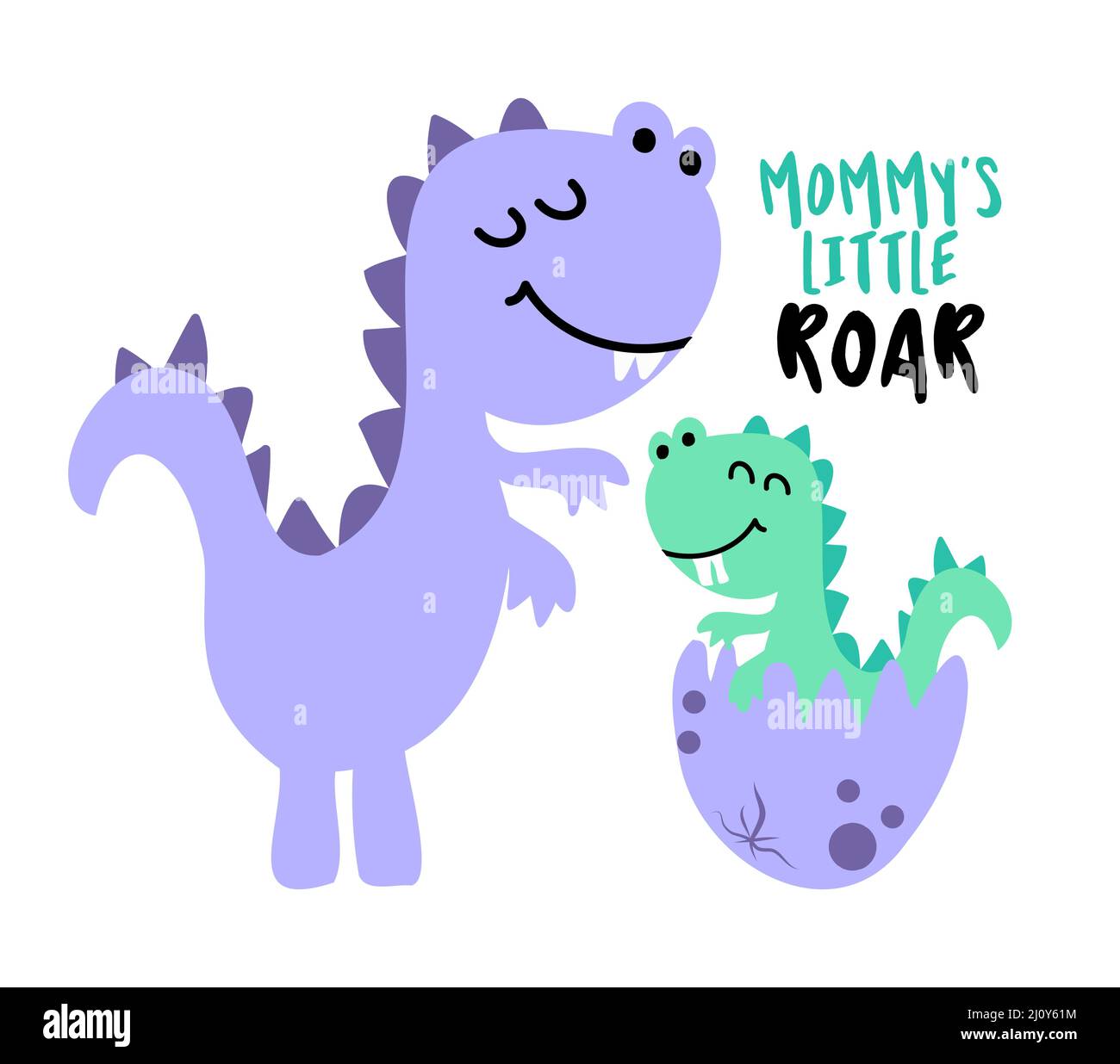 Mummy's Little Roar - Mother's Day niedliche Hand gezeichnet t rex Illustration. Jurassic Grußkarte. Gut für Poster, Banner, Textil, Geschenk, Hemd, Becher. Di Stock Vektor