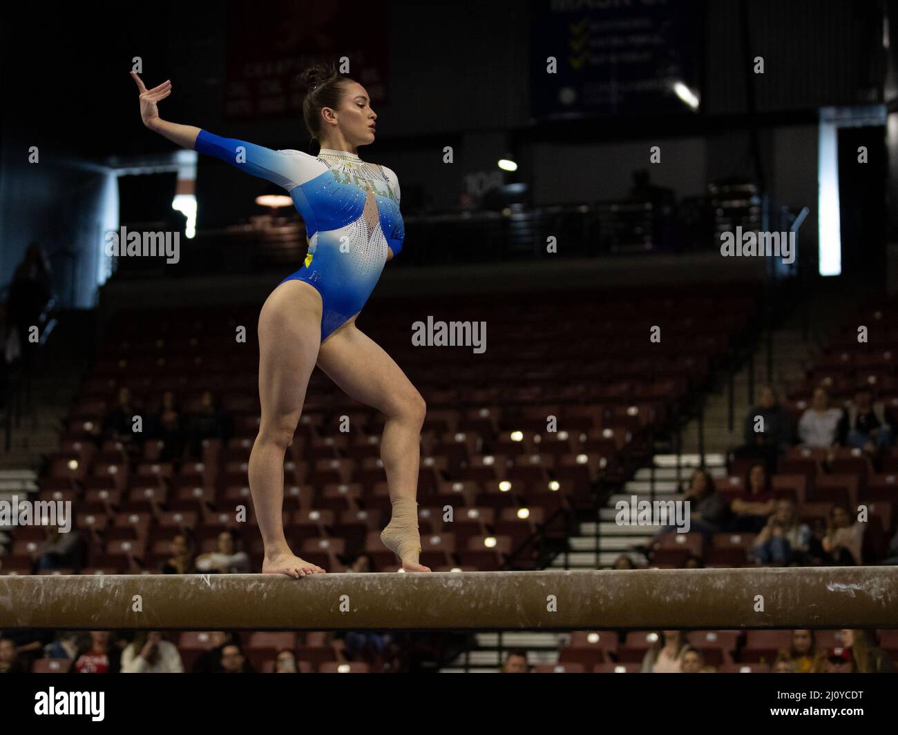 19. März 2022: UCLA-Turnerin Norah Flatley tritt während der Pac-12 Women's Gymnastics Championships 2022 an. Melissa J. Perenson/CSM Stockfoto