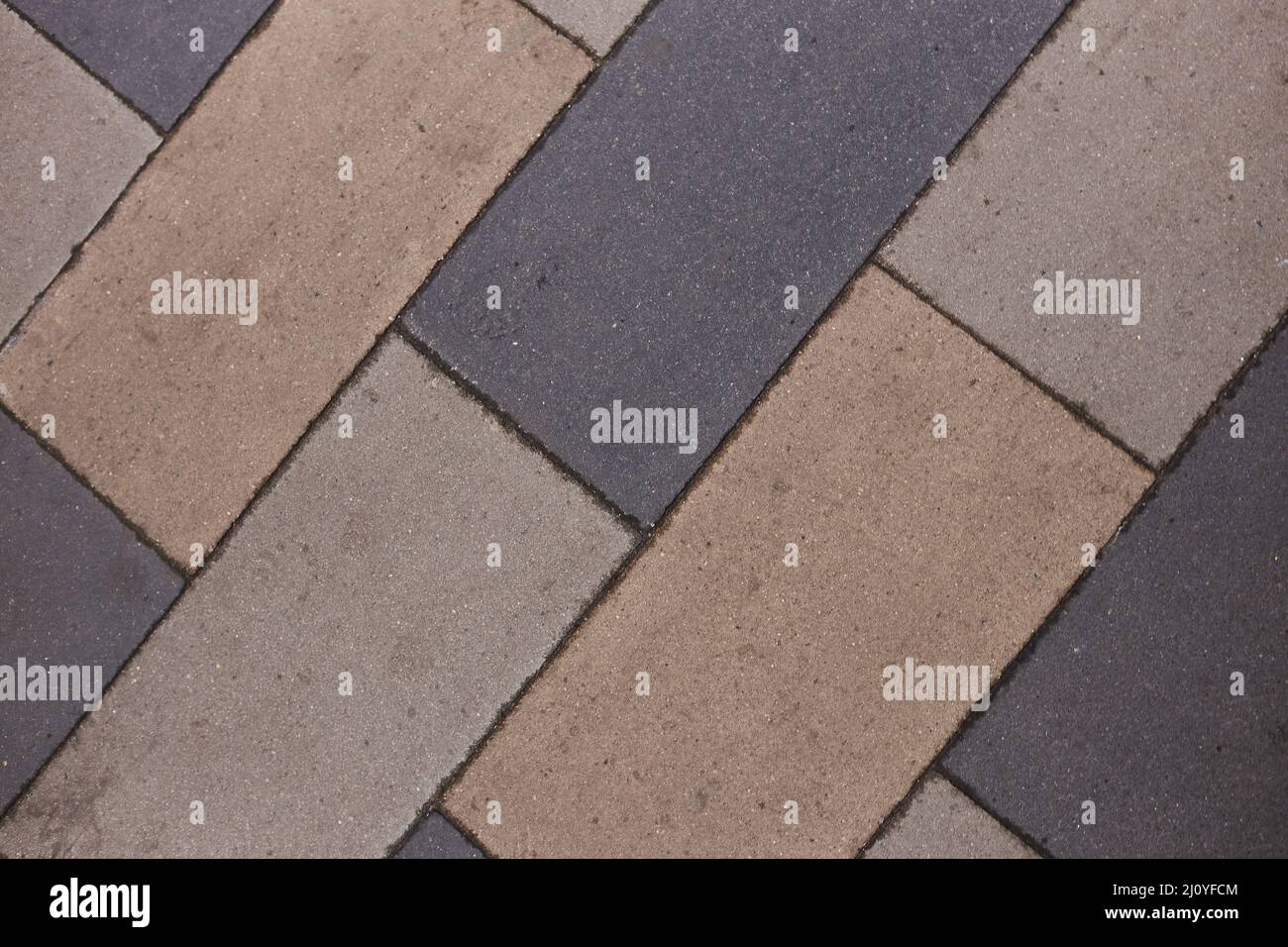 Draufsicht auf Pflasterplatten. Muster, Hintergrund, alte Pflaster in Moskau Russland Stockfoto