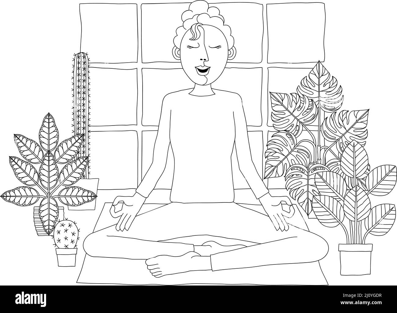 Frau Meditiert Beim Yoga Pilates Illustration Stock Vektor