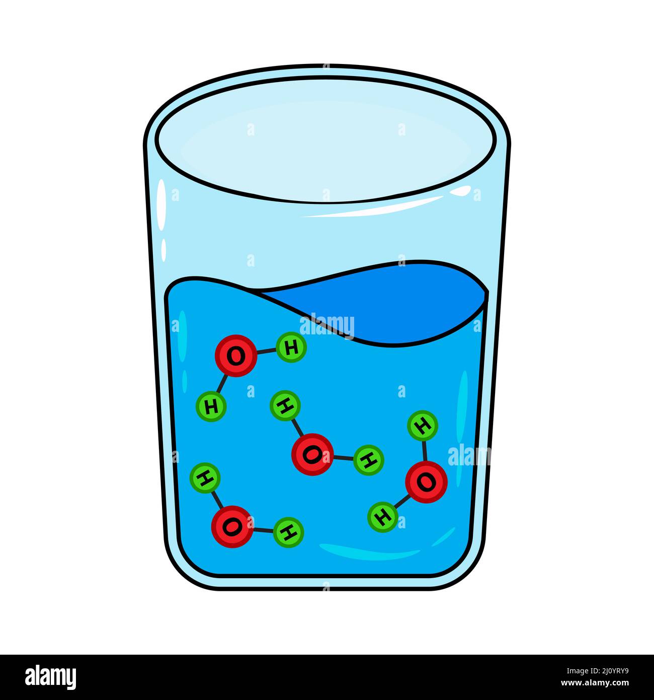 H2O Molekül in Glas. Symbol „Wassermenge“. Vektordarstellung auf weißem Hintergrund isoliert Stock Vektor
