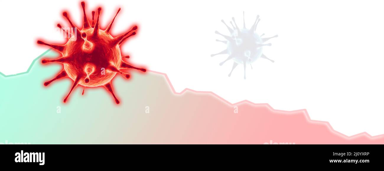 Covid-Krise und der Zusammenbruch der Märkte, wirtschaftliche Folgen. 3d-Illustration Stockfoto