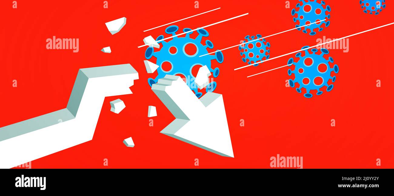 Covid-Krise und der Zusammenbruch der Märkte, wirtschaftliche Folgen. 3d-Illustration Stockfoto