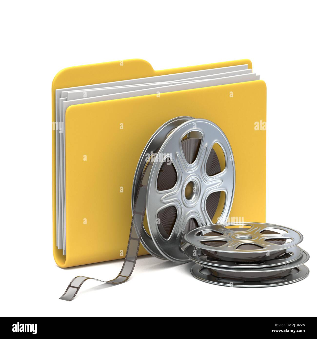 Gelbes Ordnersymbol Filme 3D Stockfoto