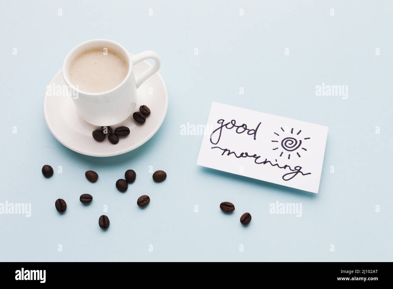 Guten Morgen Nachricht mit Kaffee Stockfoto