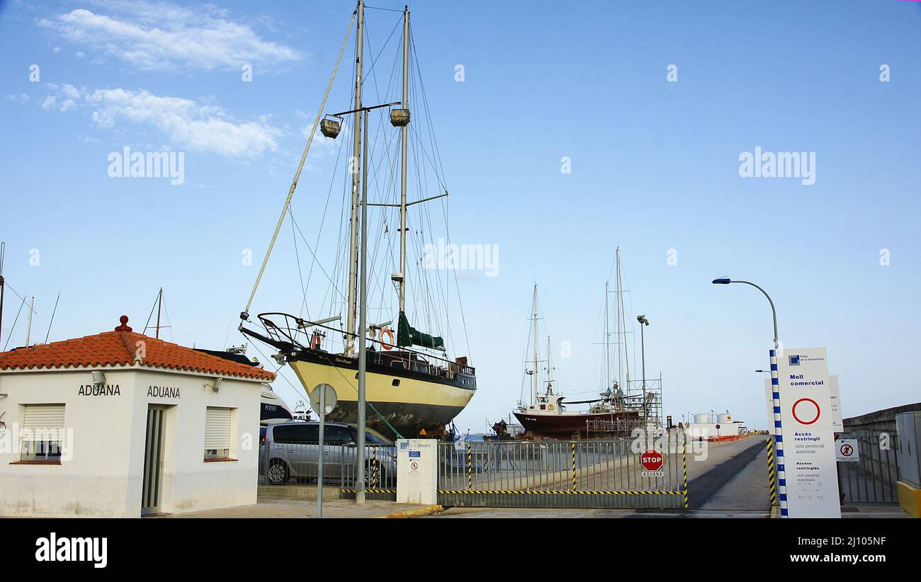 Werften in Sant Carles de la Rapita, Tarragona, Katalonien, Spanien, Europa Stockfoto