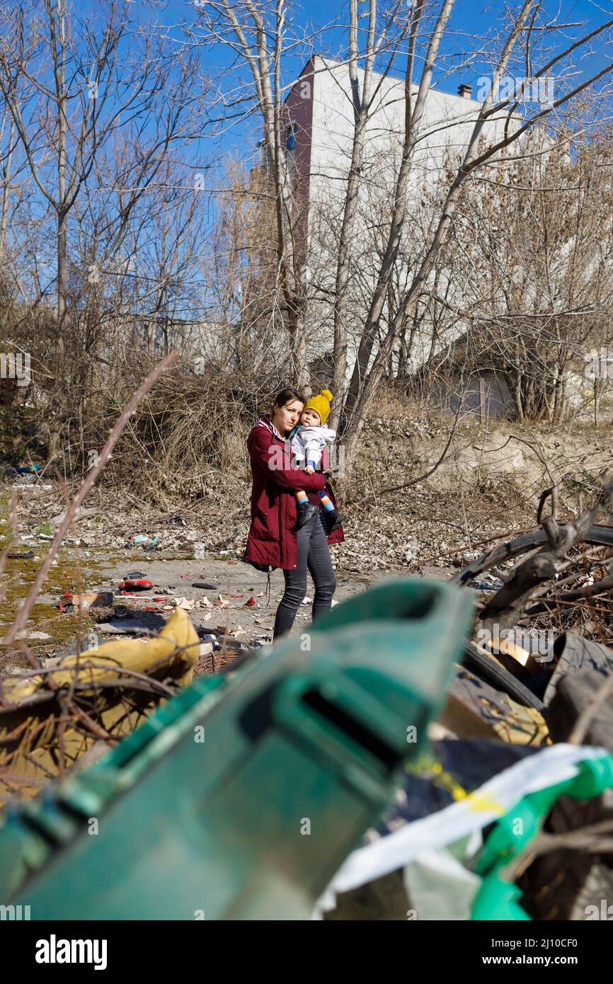 Kriegsverwüstung in einem Wohngebiet Stockfoto