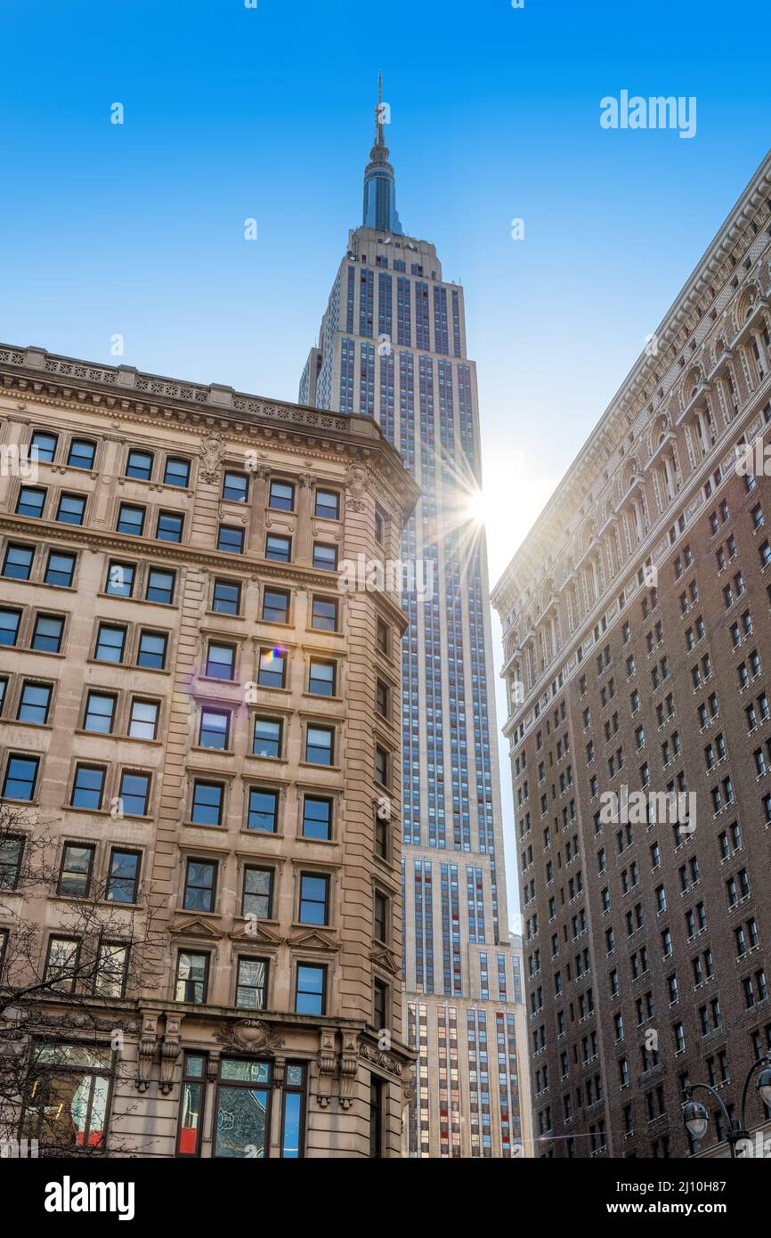 Das Empire State Building bei Sonnenuntergang in New York, USA. Stockfoto
