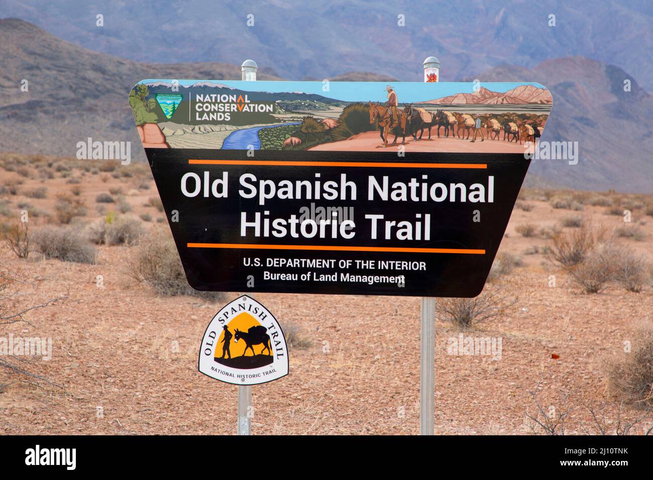 Wanderzeichen, alter spanischer nationaler historischer Wanderweg, Inyo County, Kalifornien Stockfoto
