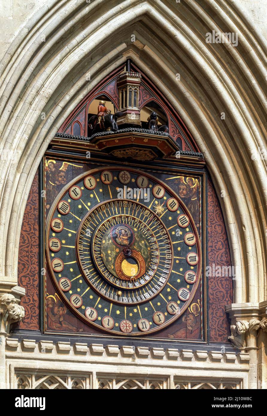 Wells, Kathedrale, astronomischen Uhr Stockfoto