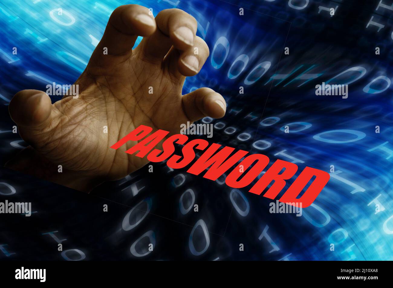 Handgreifende Passwörter, Konzept für Hacking, Cracking und Cyberkriminalität Stockfoto