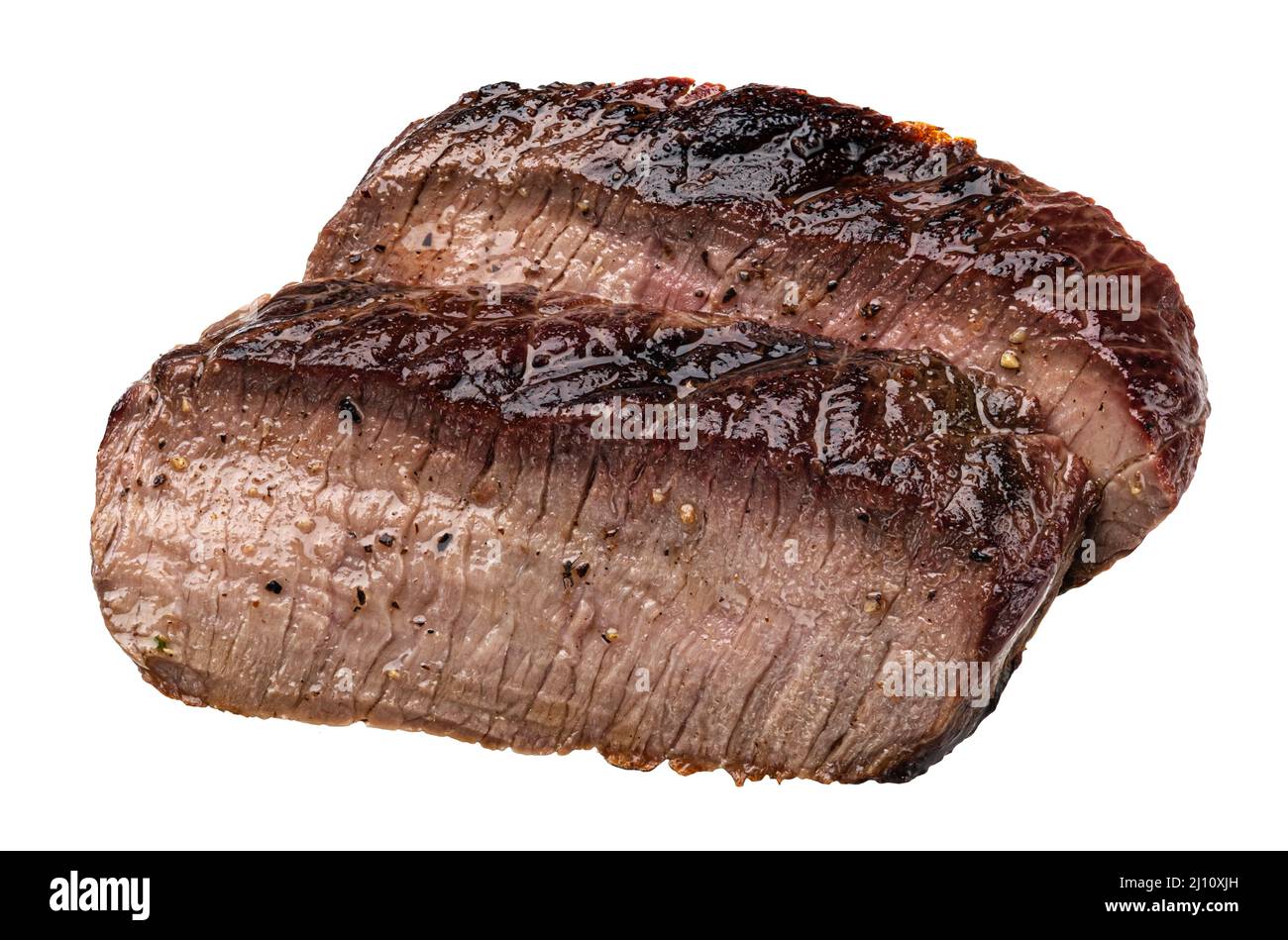 Gegrilltes Rindfleisch auf weißem Hintergrund isoliert Stockfoto