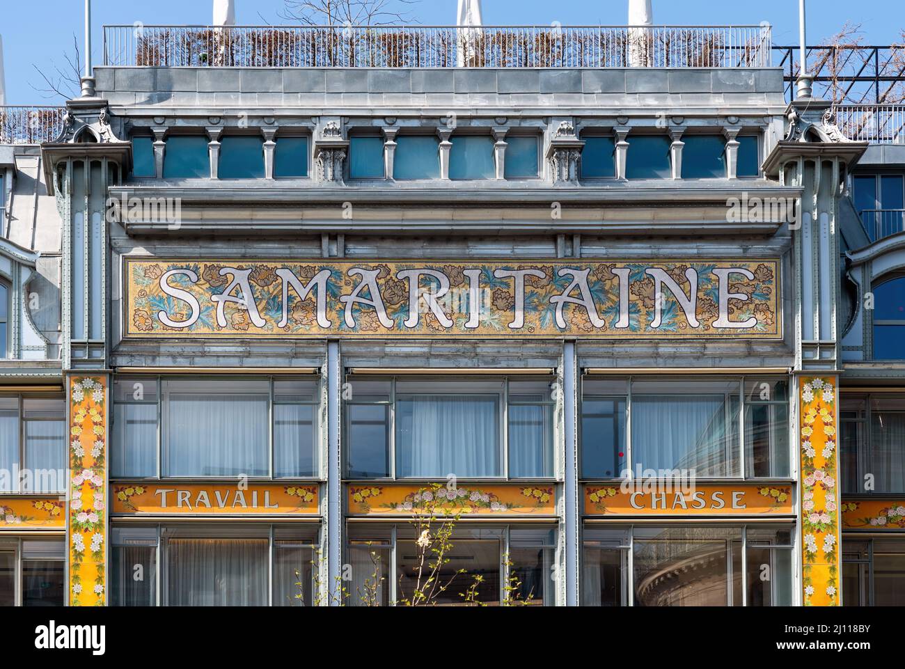 Schild des Kaufhauses La Samaritaine - Paris, Frankreich Stockfoto