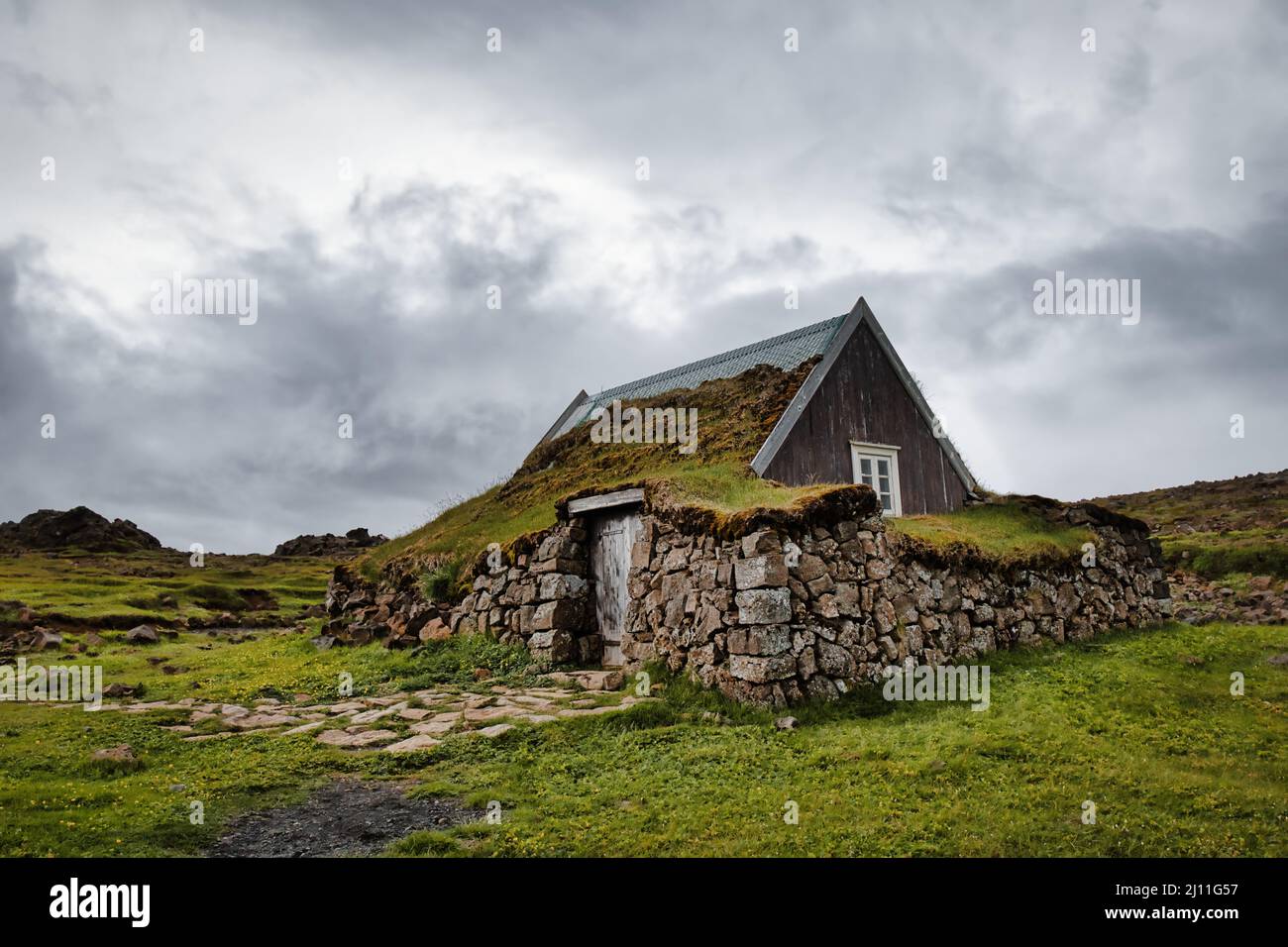 Traditionelles isländisches Rasenhaus Stockfoto