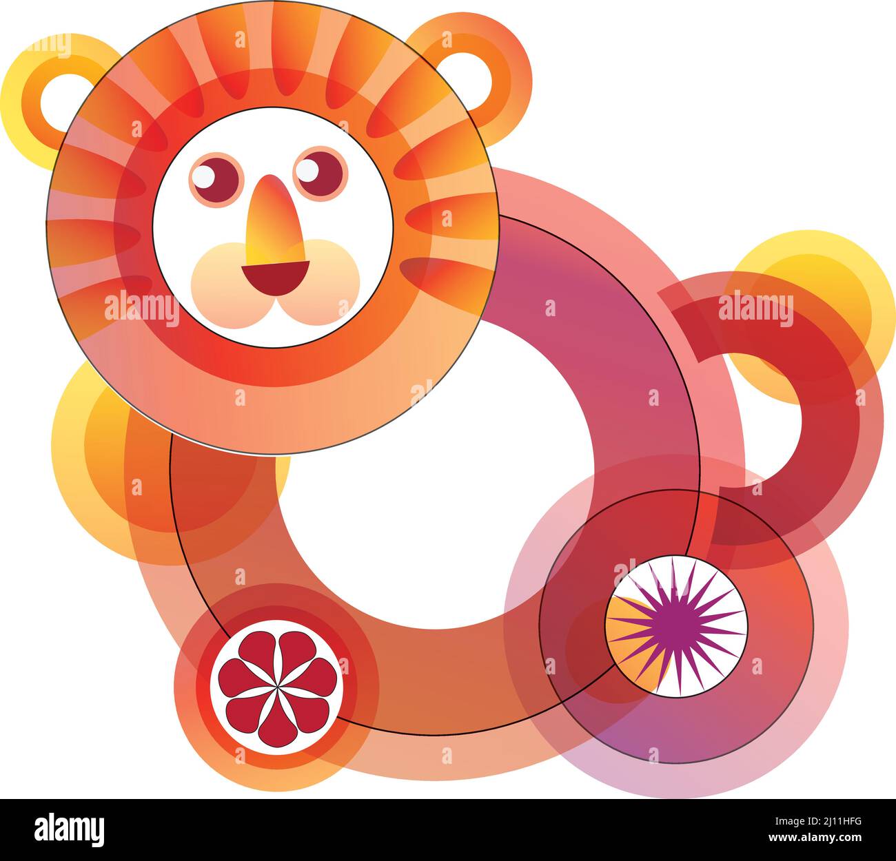 Orange niedlichen Löwen - Auto handgezeichnete Illustration in Gradienten Kreisen Stock Vektor