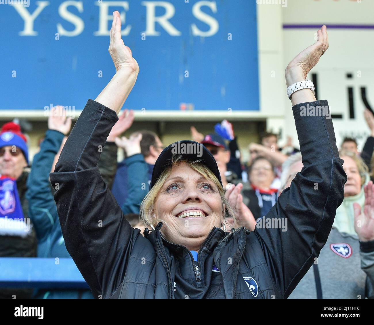 Warrington, England - 19.. März 2022 - Wakefield Trinity Fans. Rugby League Betfred Super League Runde 6 Warrington Wolves vs Wakefield Trinity im Halliwell Jones Stadium, Warrington, Großbritannien Dean Williams Stockfoto