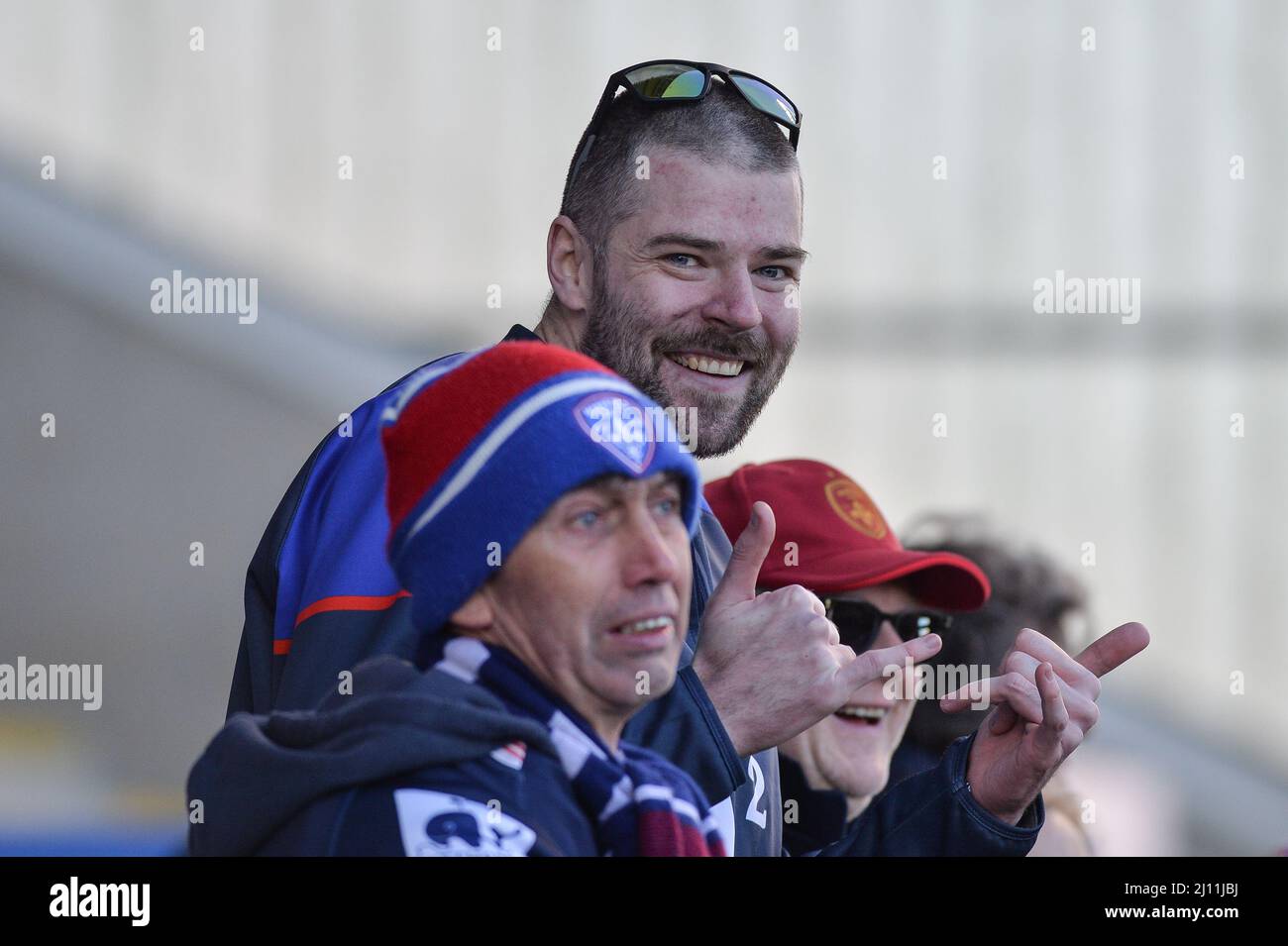Warrington, England - 19.. März 2022 - Wakefield Trinity Fans. Rugby League Betfred Super League Runde 6 Warrington Wolves vs Wakefield Trinity im Halliwell Jones Stadium, Warrington, Großbritannien Dean Williams Stockfoto