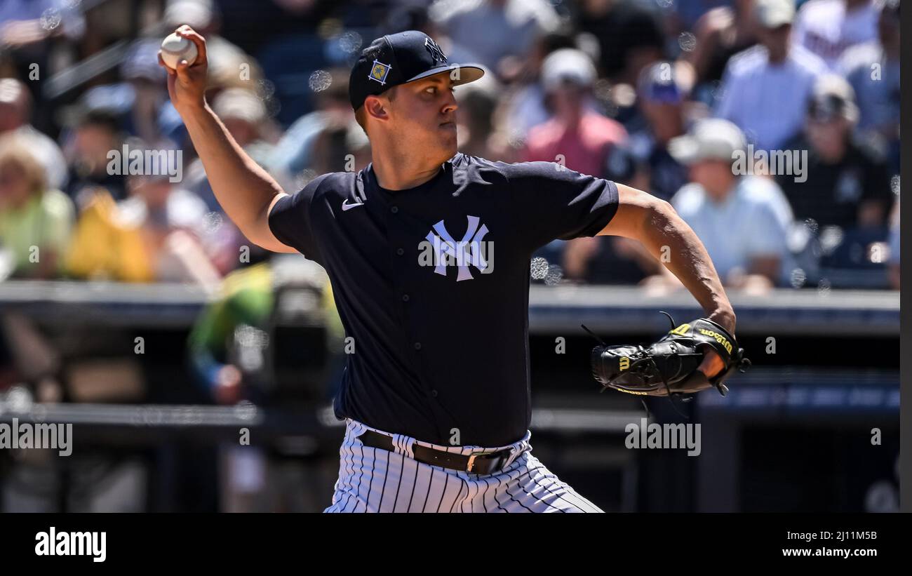 Tampa, Usa. 21. März 2022. Der New York Yankees-Starter Jameson Tallon spielt gegen die Philadelphia Phillies während der ersten Ausweisung eines Frühjahrstraining-Baseballspiels im George M. Steinbrenner Field in Tampa, Florida, am Montag, den 21. März 2022. Foto von Steve Nesius/UPI Credit: UPI/Alamy Live News Stockfoto