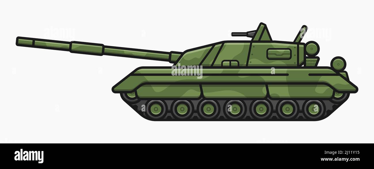 Moderner Panzer mit Tarnung und Maschinengewehr auf Vektor-Flachdarstellung Stock Vektor