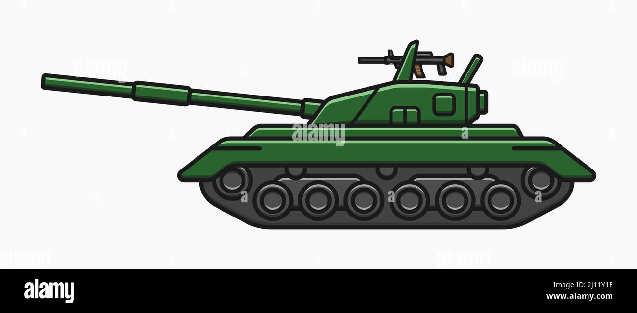 Grüner moderner Panzer mit Maschinengewehr auf Vektor-flache Abbildung Stock Vektor