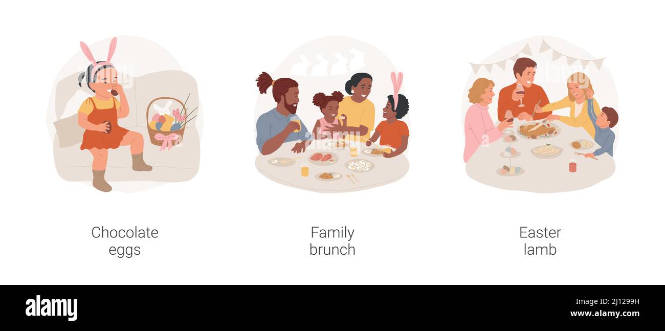 Ostern Mahlzeit isoliert Cartoon Vektor Illustration Set. Mädchen trägt ...