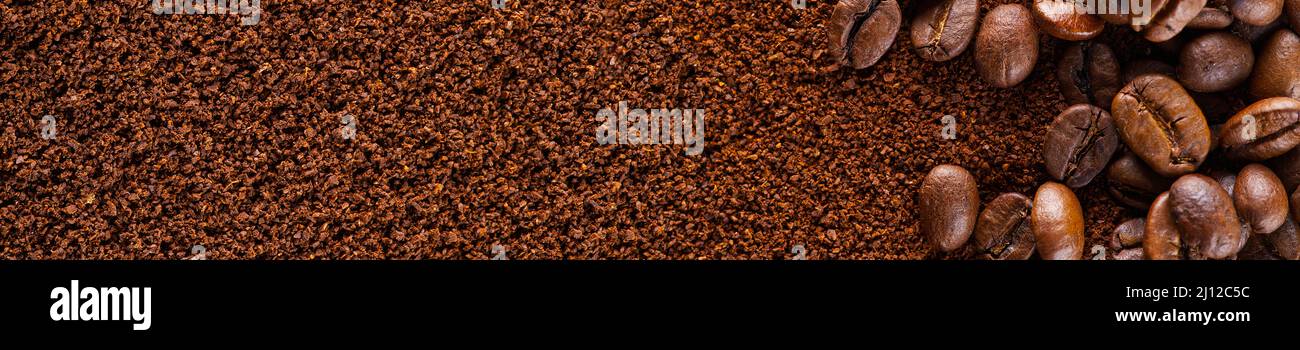 Kaffee mahlen Textur Hintergrund, Banner. Kaffeepulver abstrakten Hintergrund Stockfoto