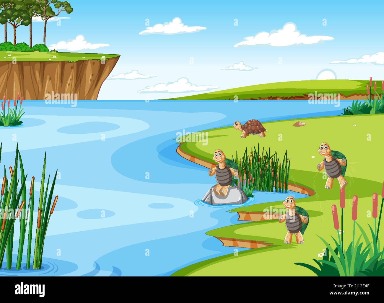 Viele Tier neben Fluss Abbildung Stock Vektor