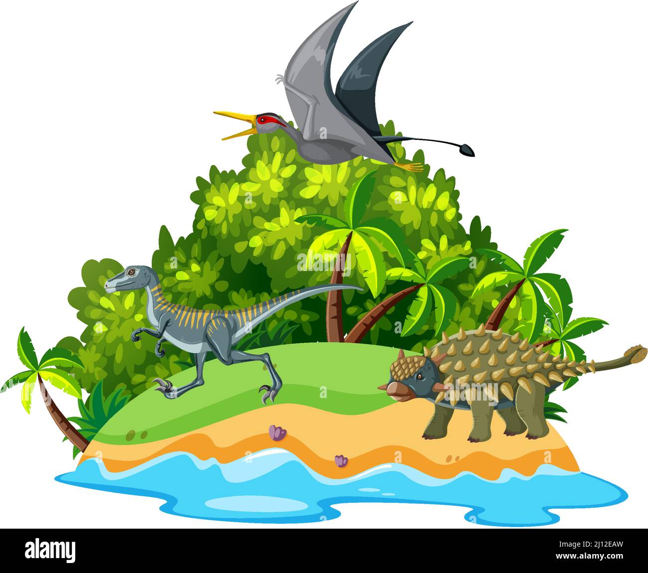 Szene mit Dinosauriern auf Insel Illustration Stock Vektor