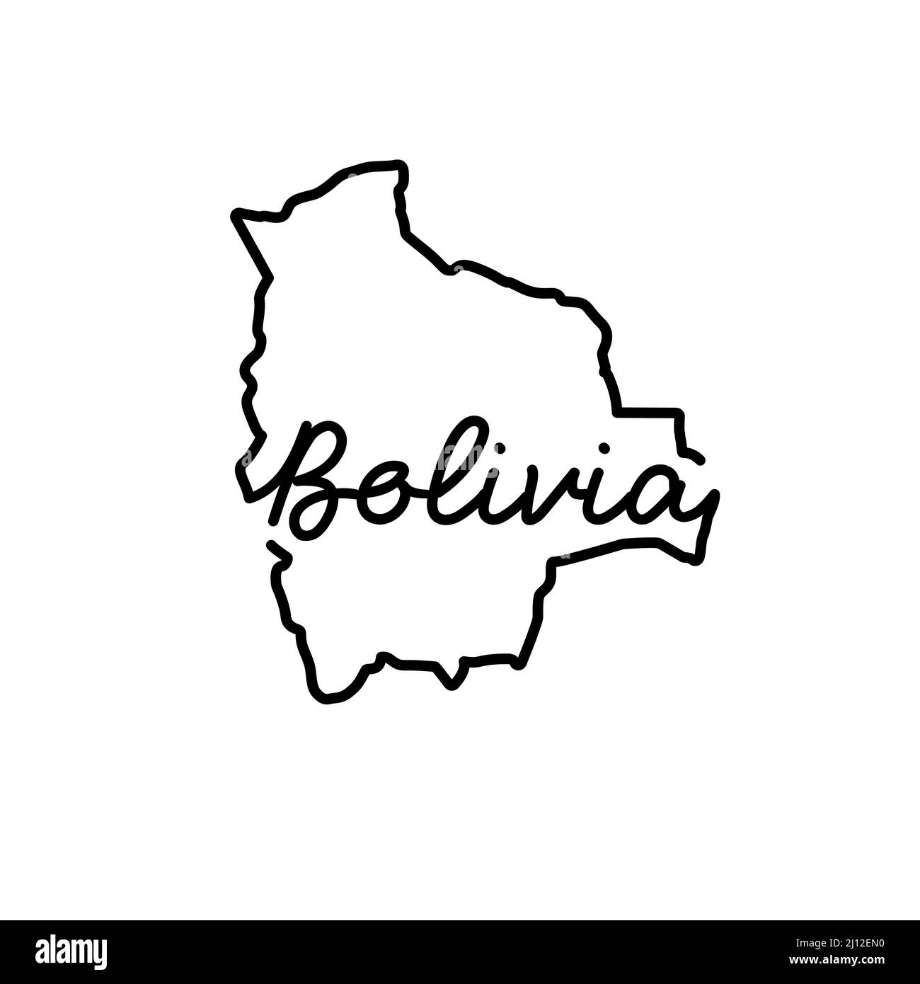 Bolivien skizzieren Karte mit dem handschriftlichen Namen des Landes. Kontinuierliche Linienzeichnung des patriotischen Heimatzeichens. Eine Liebe für eine kleine Heimat. Idee mit T-Shirt-Druck Stock Vektor